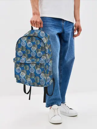 Рюкзак джинсовый / Разноцветные Новогодние Узоры