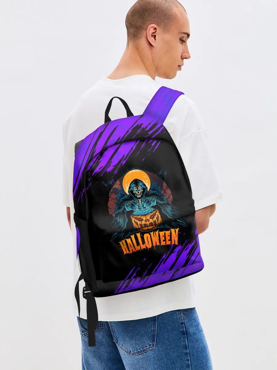 Рюкзак джинсовый / ВЕДЬМА КОЛДУЕТ НАД ТЫКВОЙ