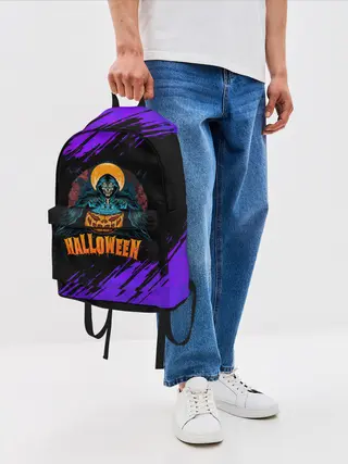 Рюкзак джинсовый / ВЕДЬМА КОЛДУЕТ НАД ТЫКВОЙ