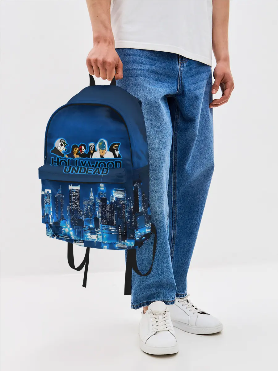 Рюкзак джинсовый / Группа Hollywood Undead ночной город