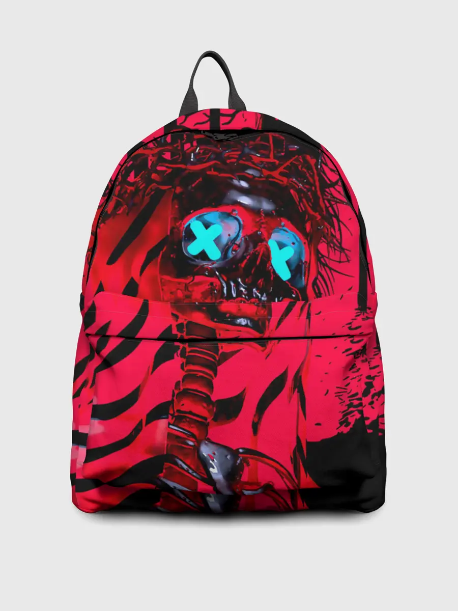 Рюкзак джинсовый / Красный скелет в диком лесу