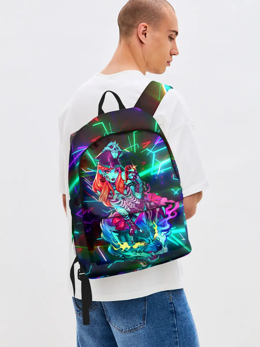 Рюкзак джинсовый / Неоновая ведьма с волком