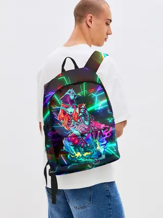 Рюкзак джинсовый / Неоновая ведьма с волком