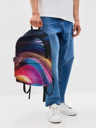 Рюкзак джинсовый / Цветные неоновые волны
