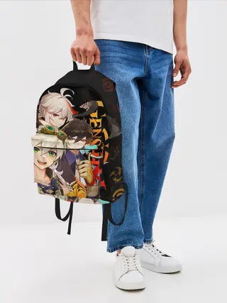 Рюкзак джинсовый / Genshin Impact: Беннет, Чжун Ли, Кадзуха