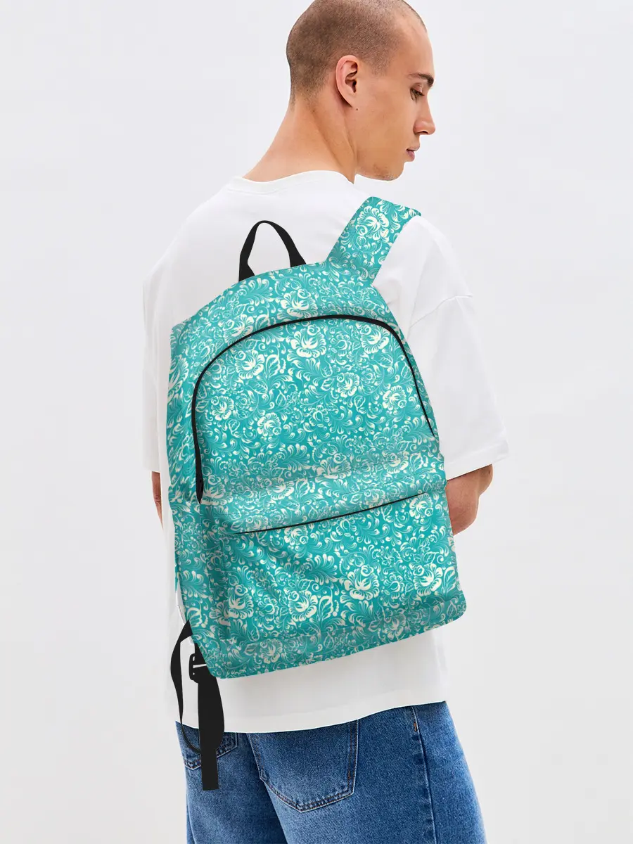 Рюкзак джинсовый / Хохломские узоры. Бирюза.