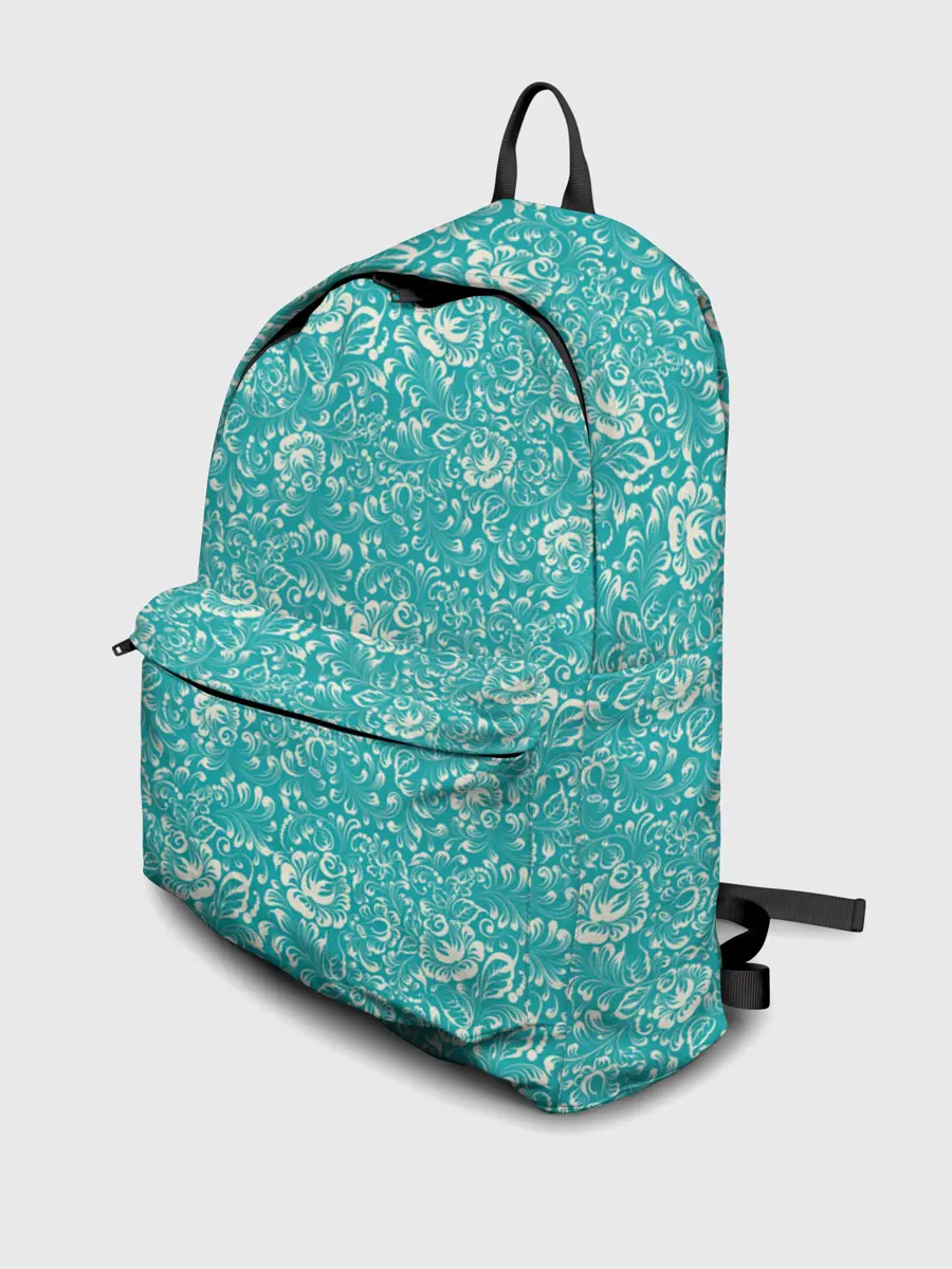 Рюкзак джинсовый / Хохломские узоры. Бирюза.