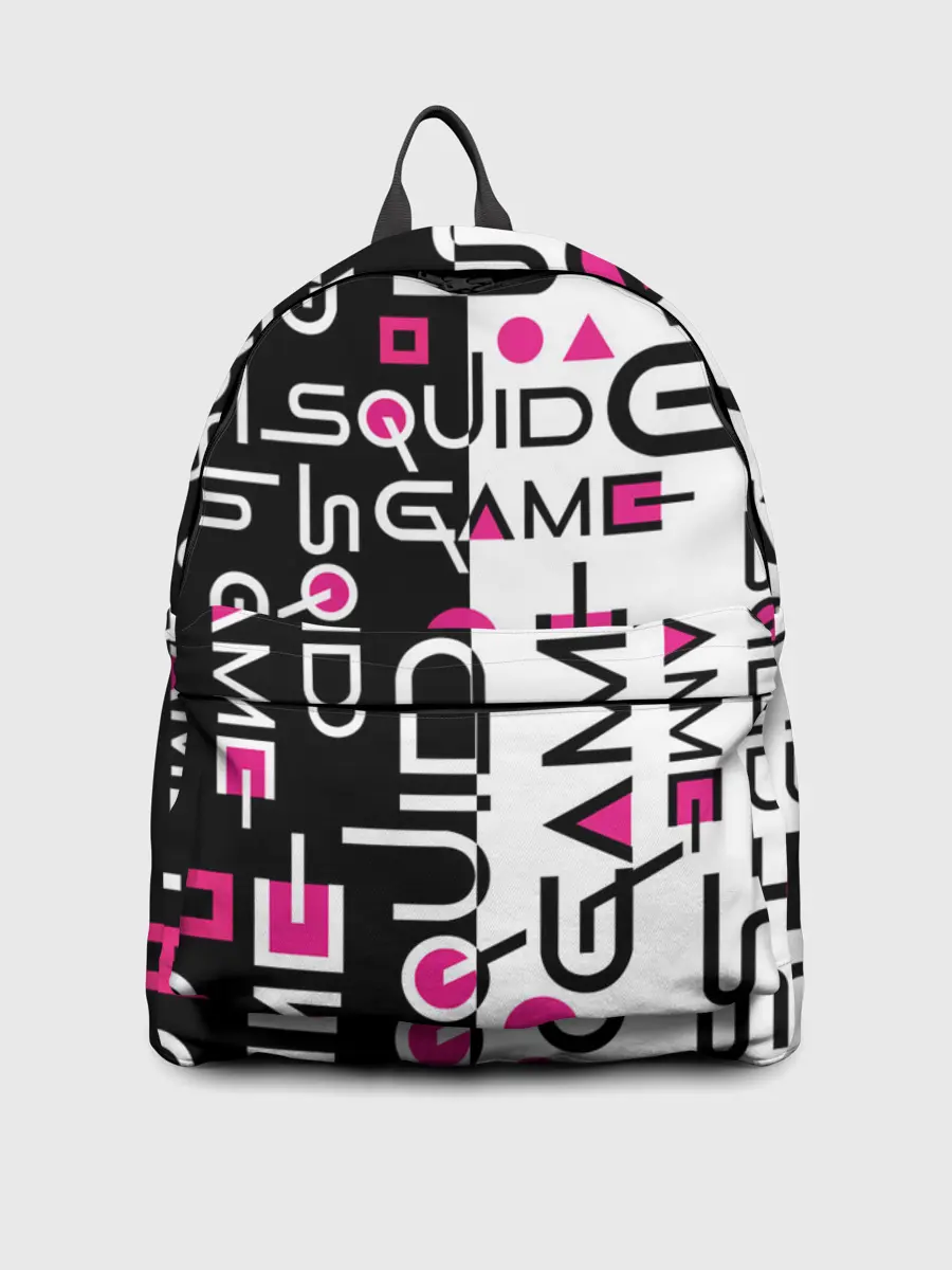 Рюкзак джинсовый / ИГРА В КАЛЬМАРА / ЧЁРНО БЕЛЫЙ ПАТТЕРН ЛОГО