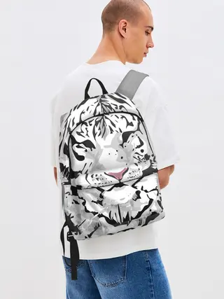 Рюкзак джинсовый / Белый снежный тигр