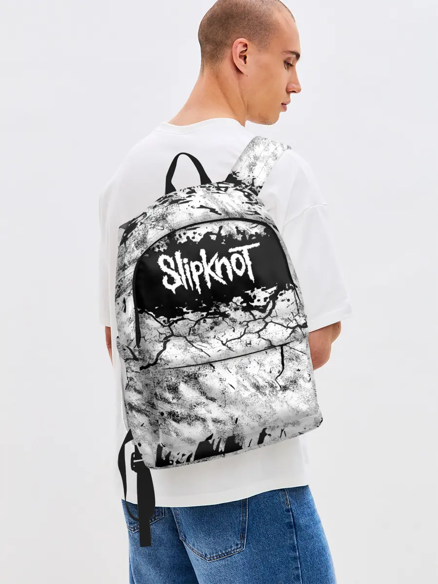 Рюкзак джинсовый / Надпись Слипкнот Рок Группа ЧБ | Slipknot