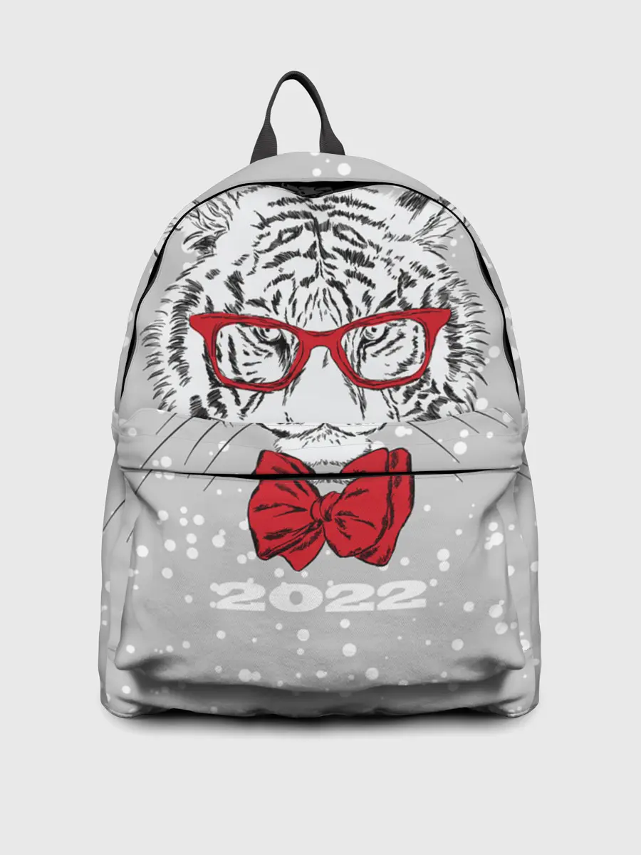 Рюкзак джинсовый / Белый тигр с красным бантом