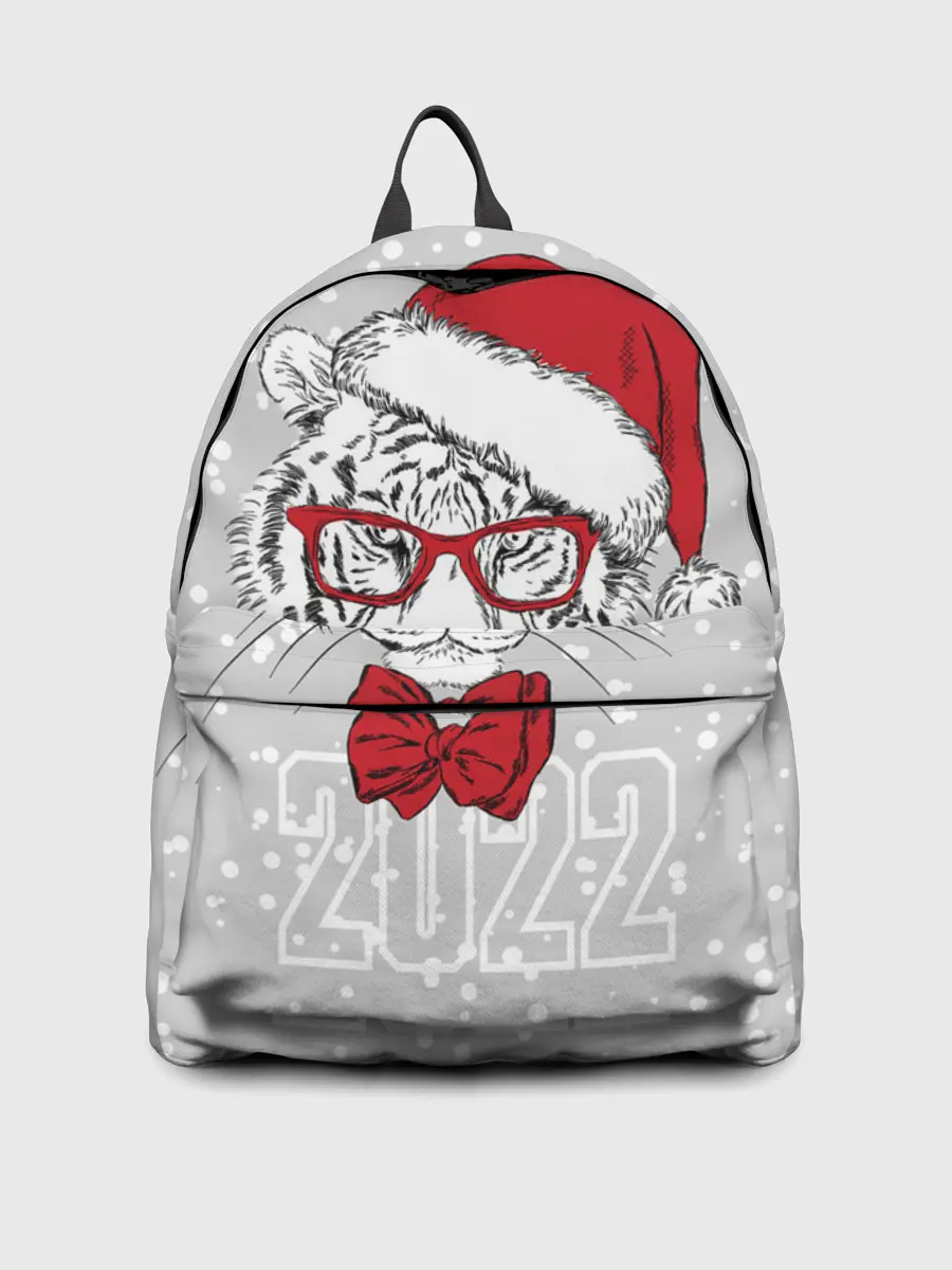 Рюкзак джинсовый / Белый тигр в шапке Санты