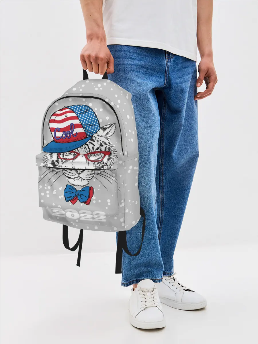 Рюкзак джинсовый / Крутой белый тигр