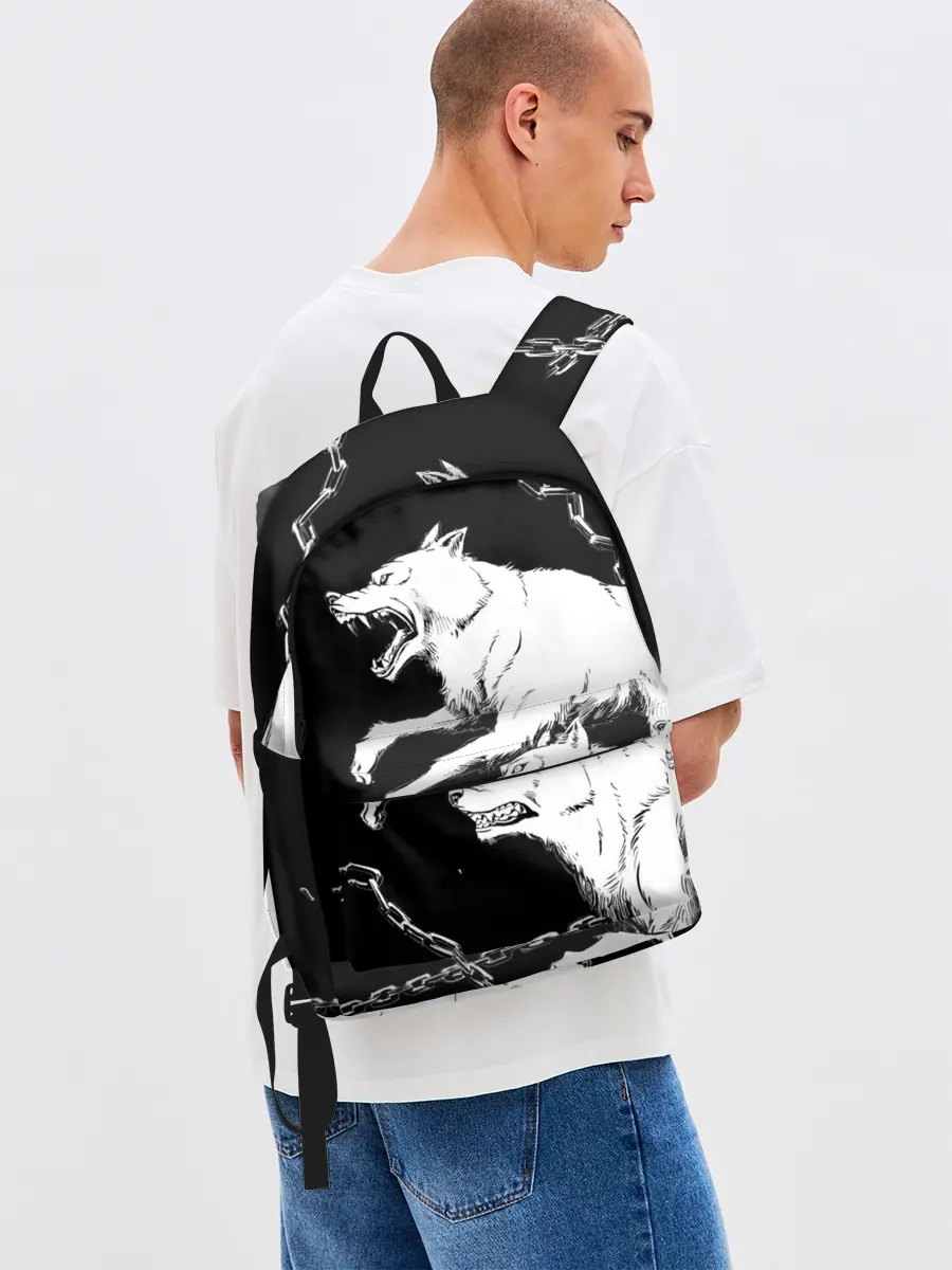 Рюкзак джинсовый / Белые волки