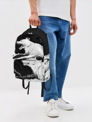 Рюкзак джинсовый / Белые волки