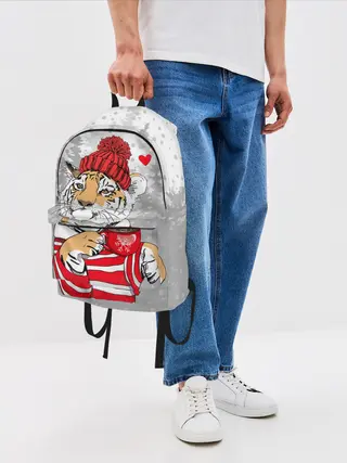 Рюкзак джинсовый / Тигр с чашкой кофе
