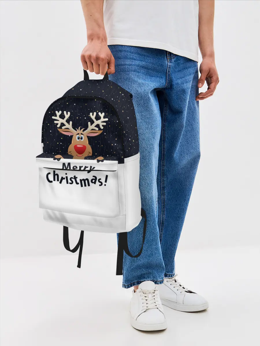 Рюкзак джинсовый / Новогодний Оленёнок Рудольф