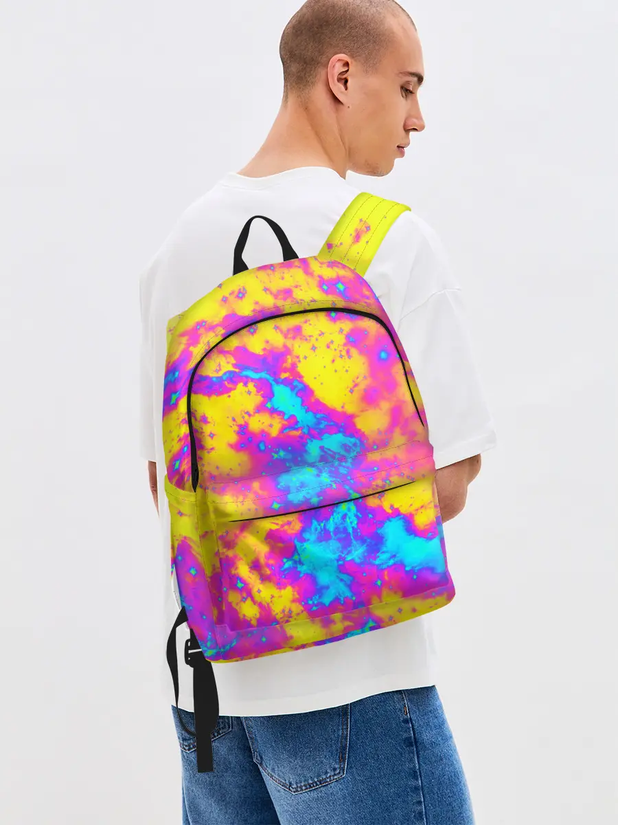 Рюкзак джинсовый / Яркая абстракция космических красок