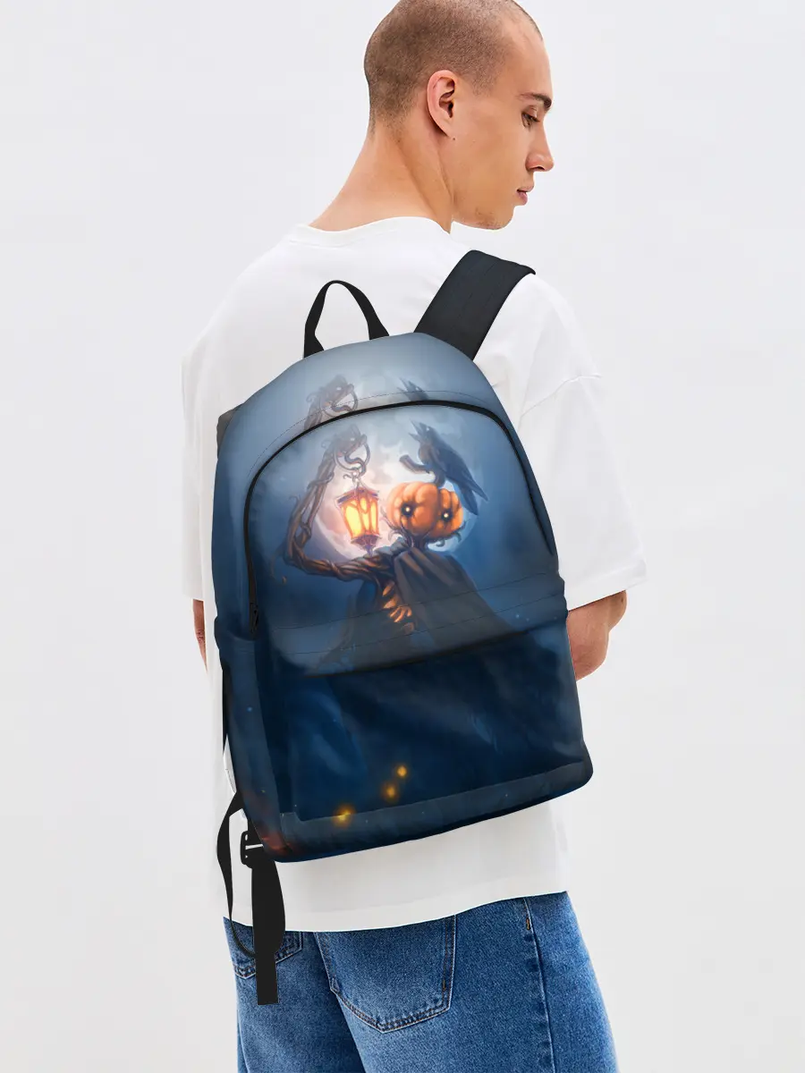 Рюкзак джинсовый / ТЫКВИННЫЙ МОНСТР В ТУМАНЕ / ХЕЛЛОУИН