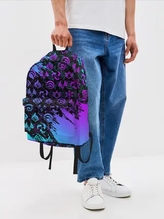 Рюкзак джинсовый / GENSHIN NEON PATTERN SYMBOL / НЕОН ЭМБЛЕМЫ