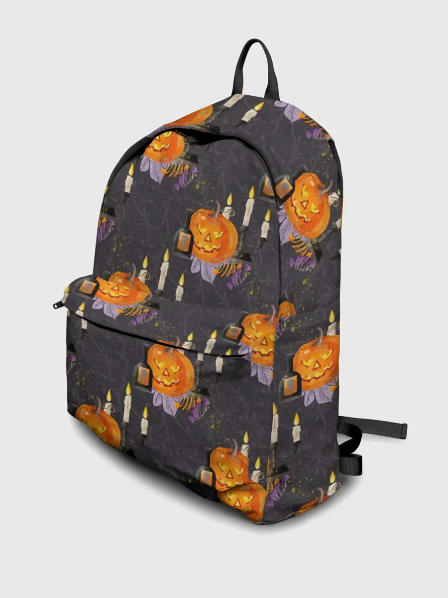 Рюкзак джинсовый / Хэллоуин - тыквы и свечи