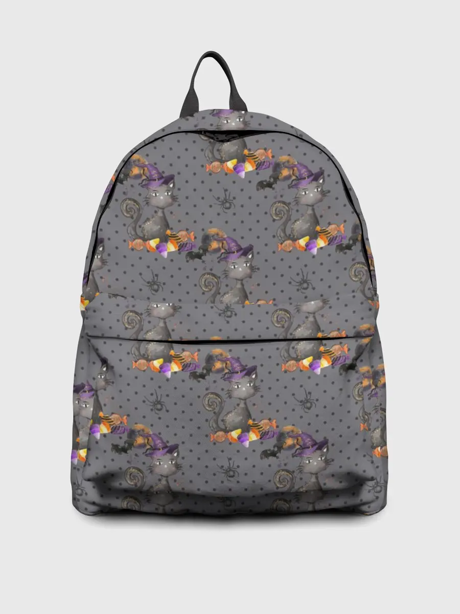 Рюкзак джинсовый / Кот с тыквой хэллоуин