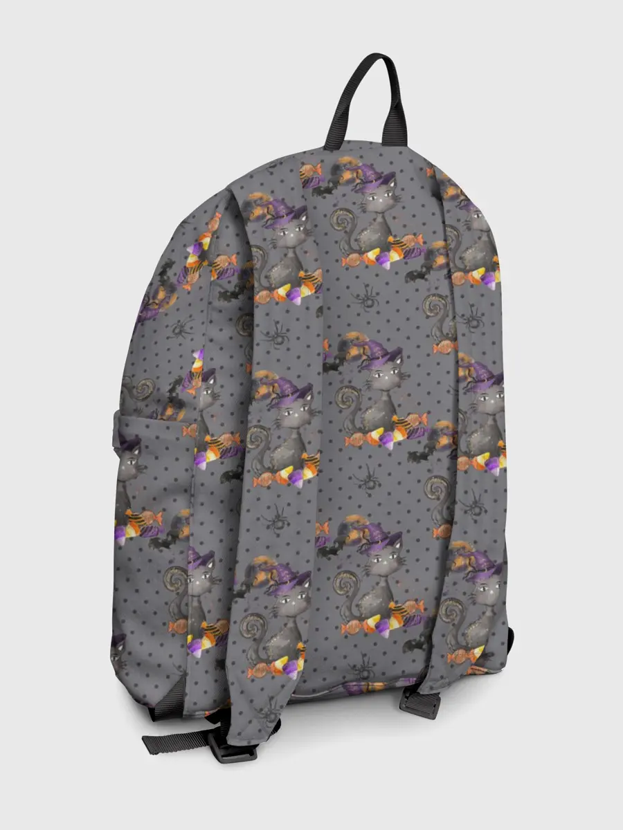 Рюкзак джинсовый / Кот с тыквой хэллоуин