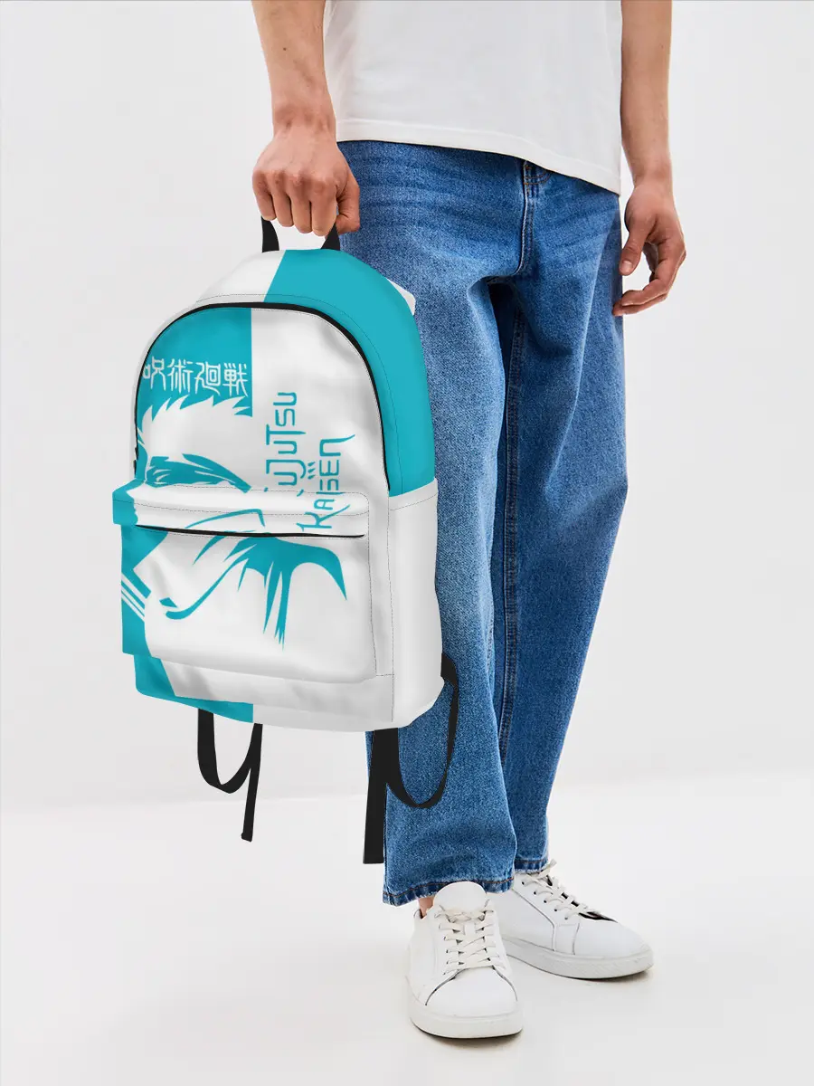 Рюкзак джинсовый / Годжо Сатору бирюзовый Магическая битва