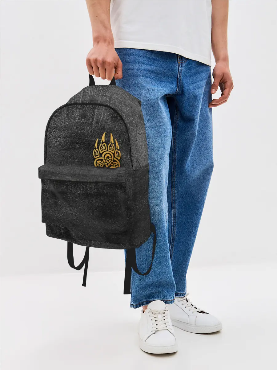 Рюкзак джинсовый / Волчий отпечаток золотом | Символ Велеса