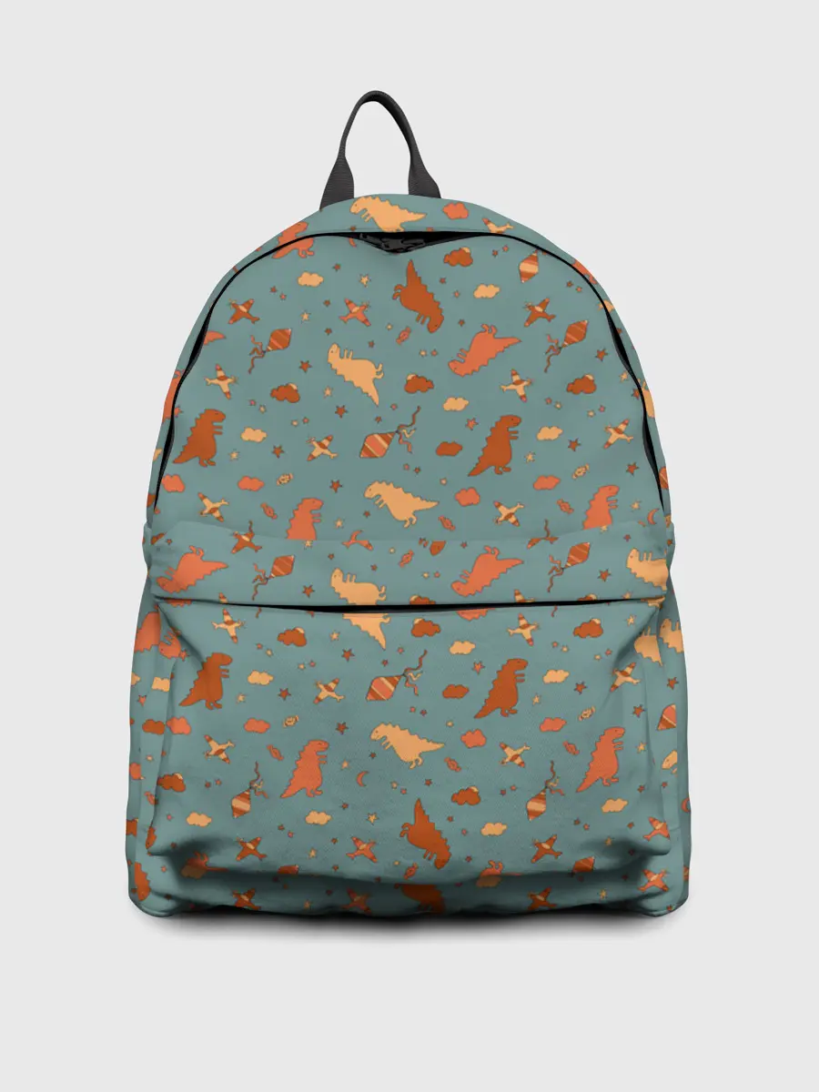 Рюкзак джинсовый / детский принт с динозаврами и звездами