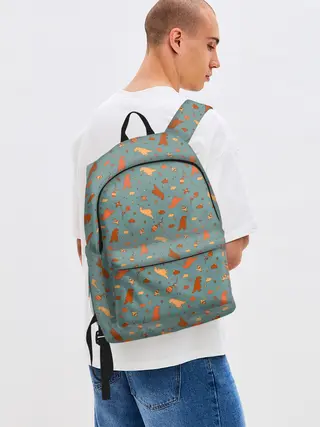 Рюкзак джинсовый / детский принт с динозаврами и звездами