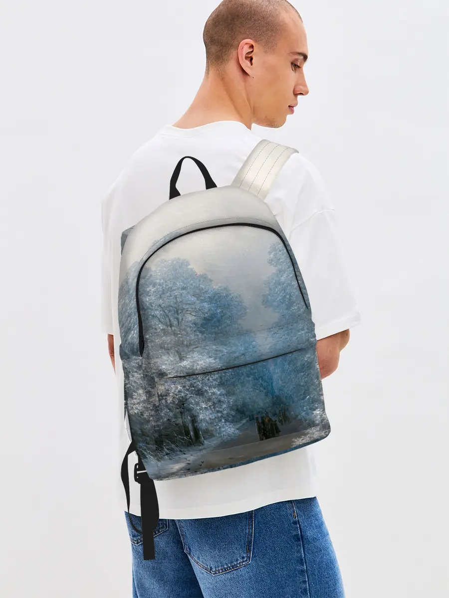 Рюкзак джинсовый / Зимний пейзаж картина маслом