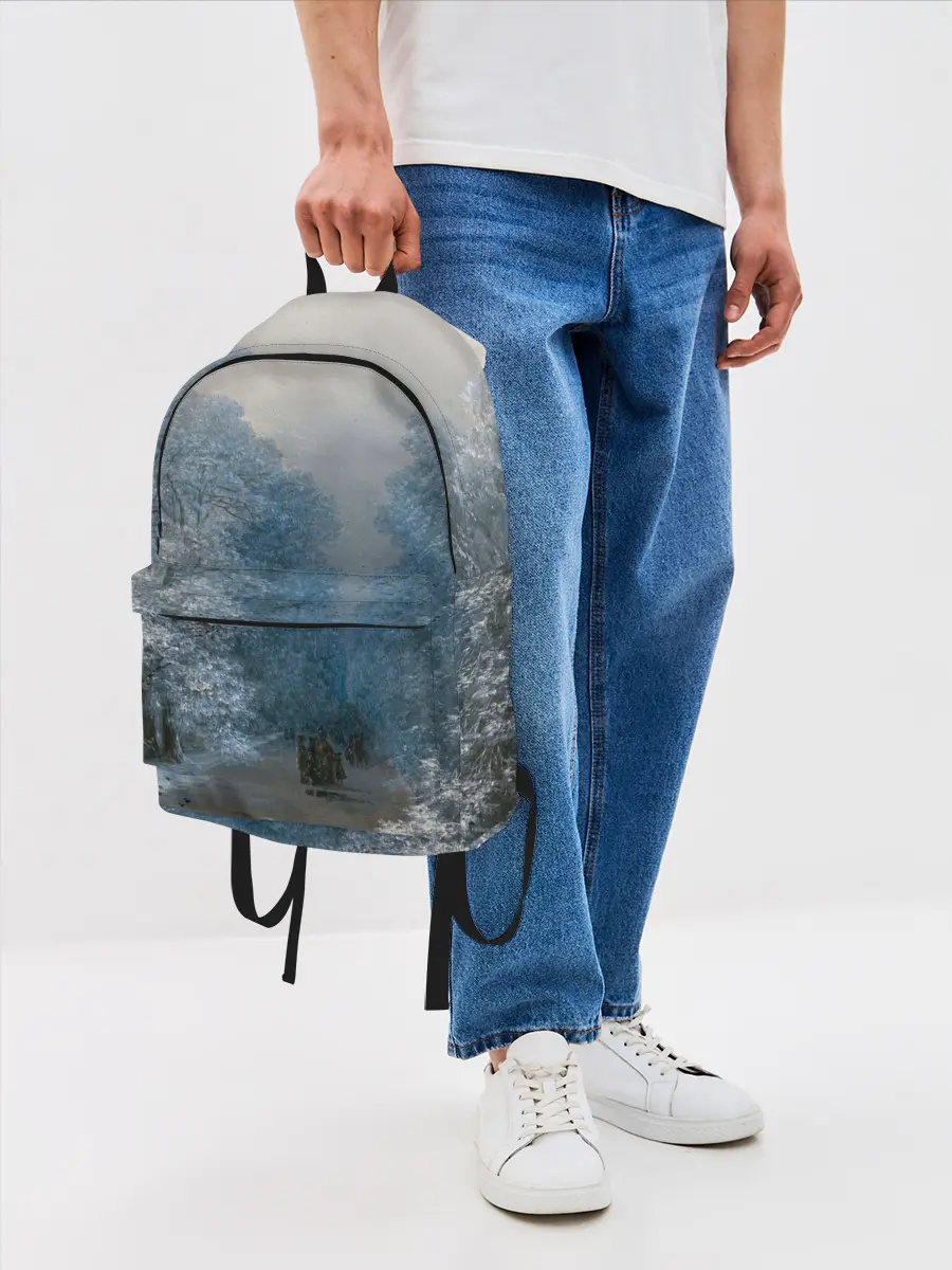 Рюкзак джинсовый / Зимний пейзаж картина маслом