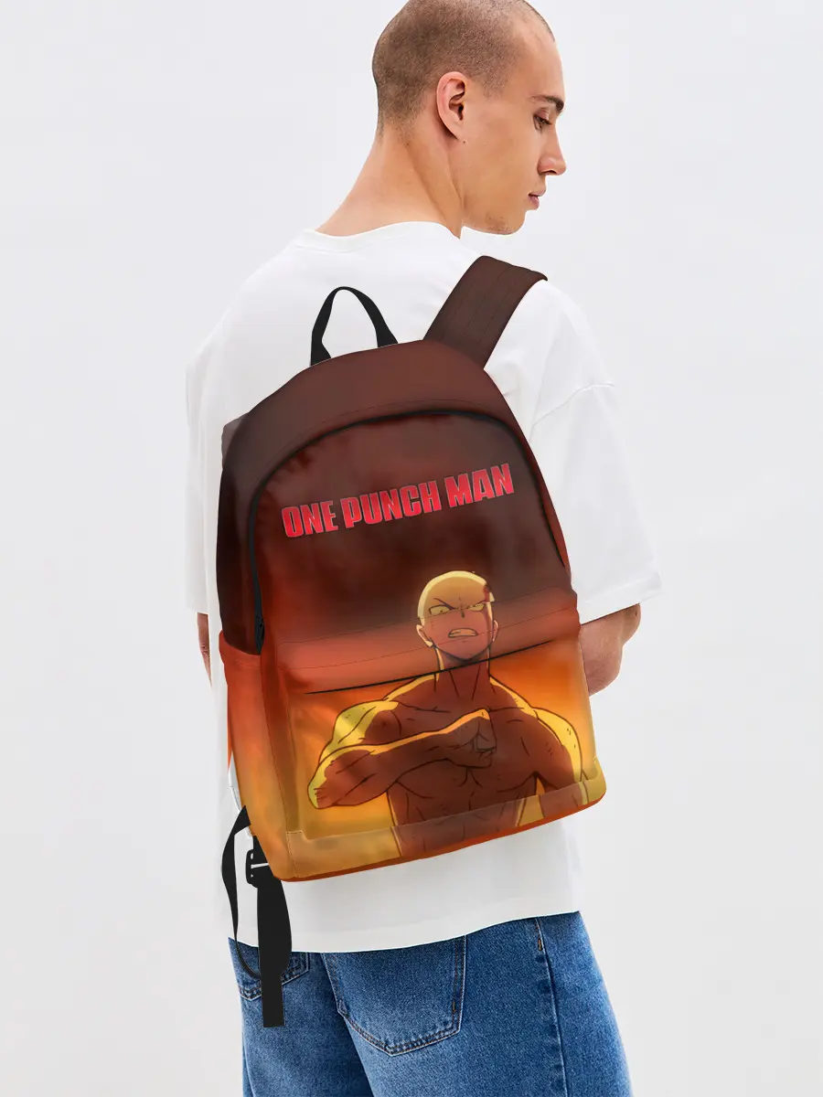 Рюкзак джинсовый / Сайтама в огне One Punch-Man