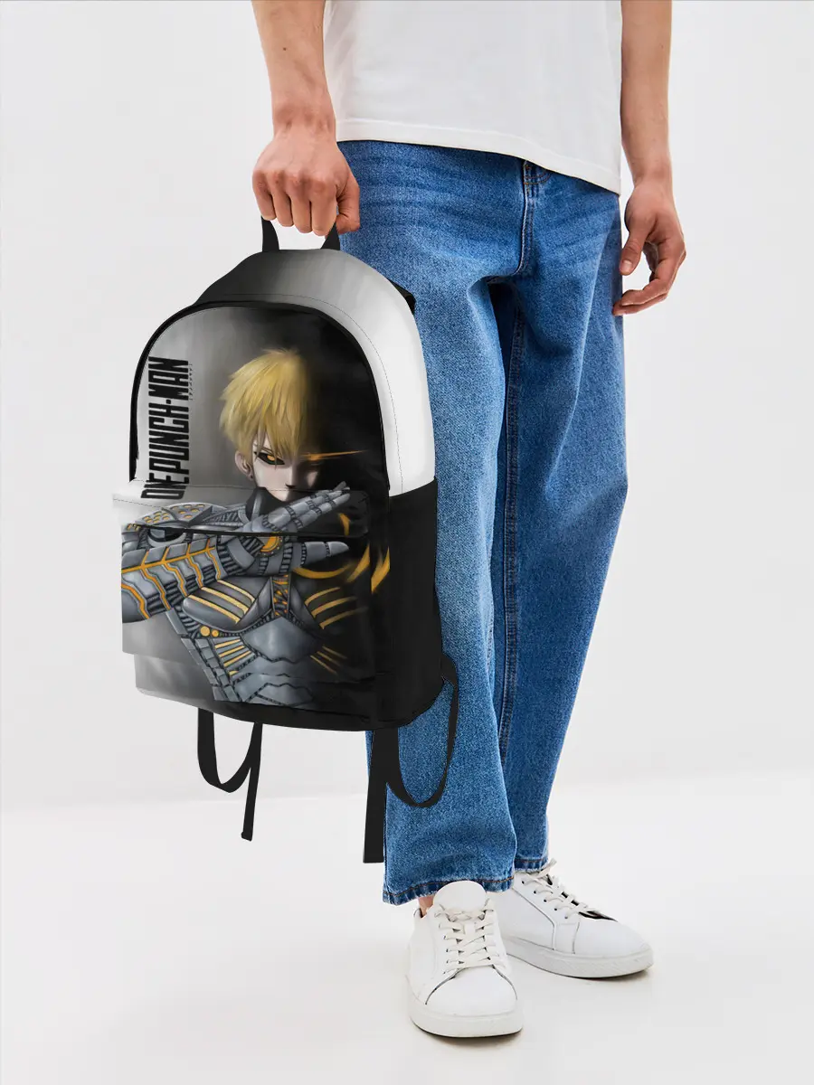 Рюкзак джинсовый / Металлическое тело Геноса One Punch-Man