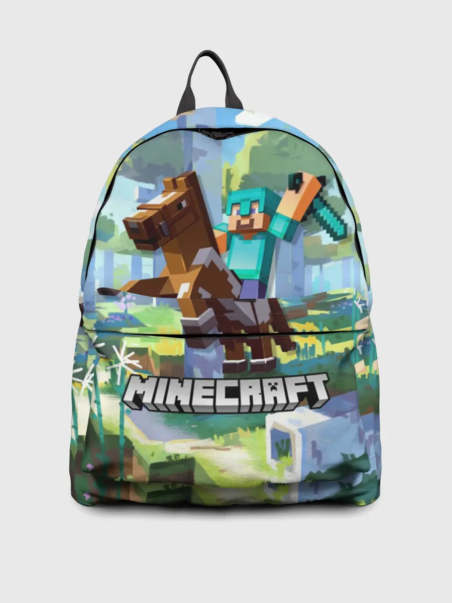 Рюкзак джинсовый / Майнкрафт на коне в березовом лесу