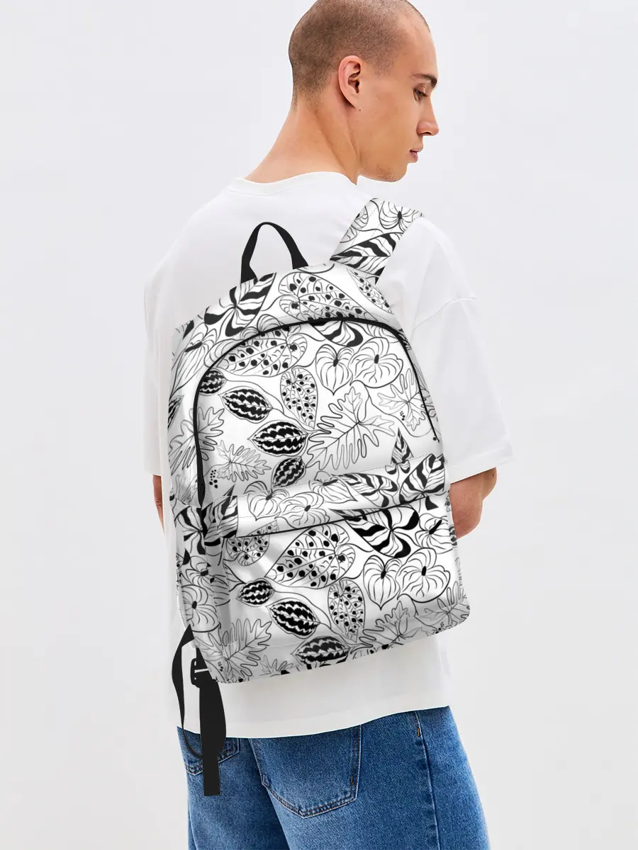 Рюкзак джинсовый / Черно-белый узор Тропики
