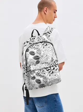 Рюкзак джинсовый / Черно-белый узор Тропики