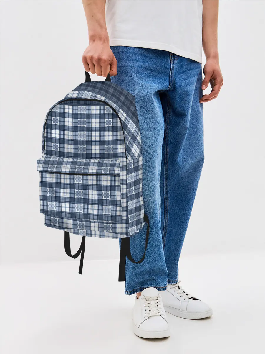 Рюкзак джинсовый / Синий узор в клетку