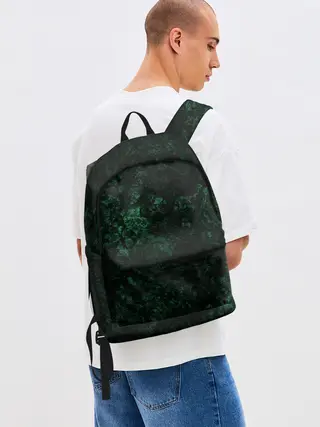 Рюкзак джинсовый / Темно-зеленый мраморный узор
