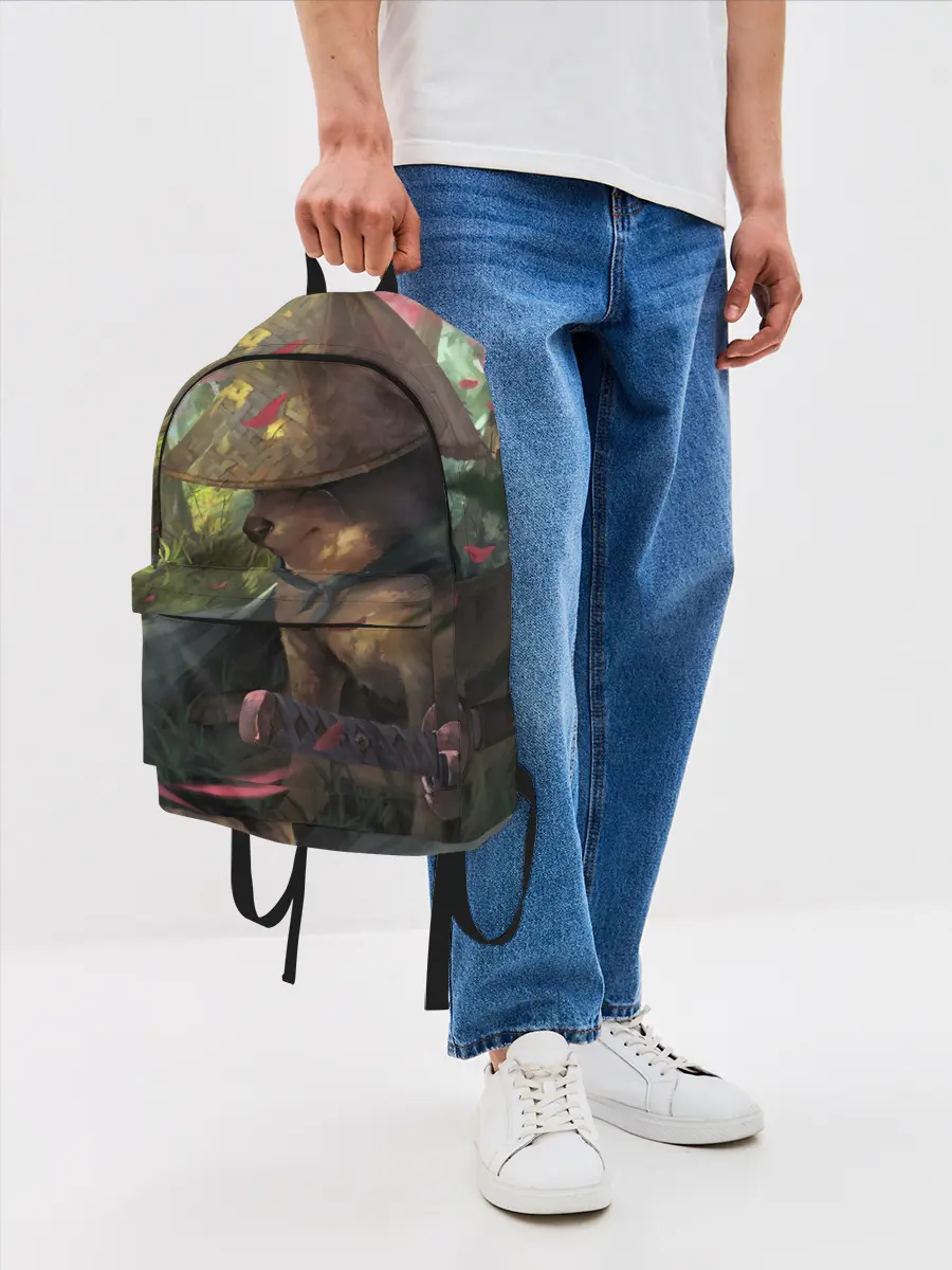 Рюкзак джинсовый / Собака Самурай плачет мем