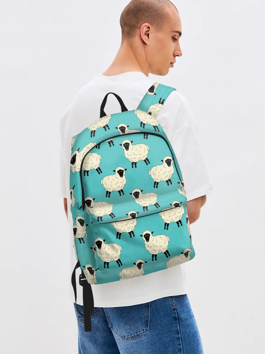 Рюкзак джинсовый / Овечки паттерн на бирюзовом