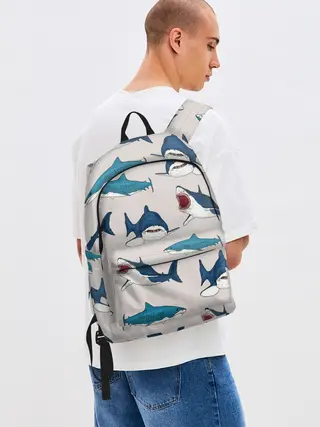 Рюкзак джинсовый / Кровожадные акулы паттерн