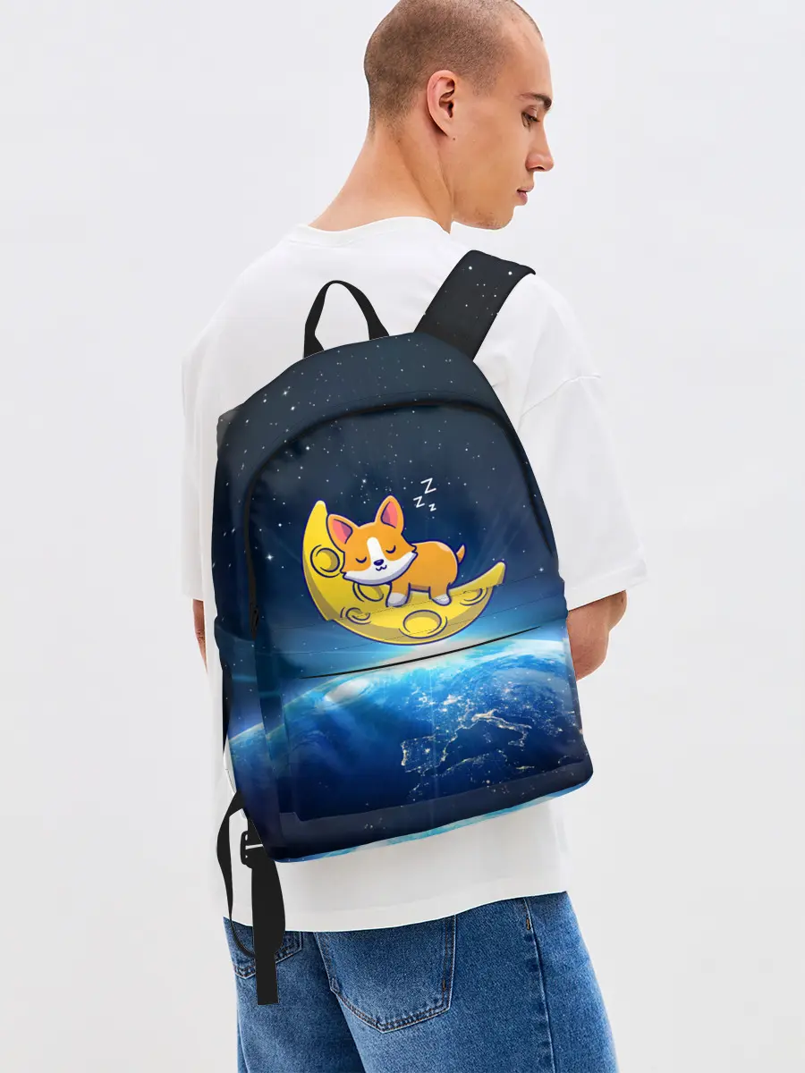 Рюкзак джинсовый / Лунный корги | Space Corgi