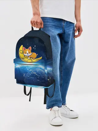 Рюкзак джинсовый / Лунный корги | Space Corgi