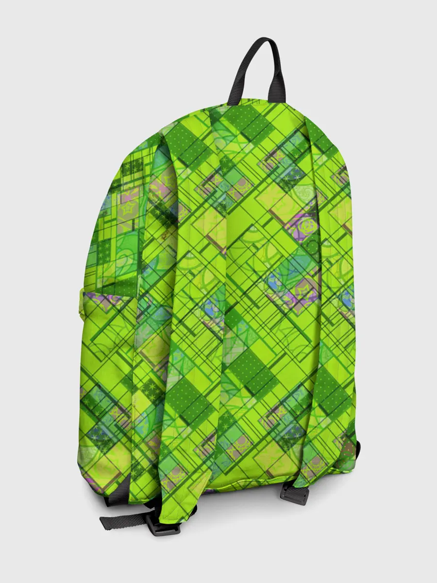 Рюкзак джинсовый / Ярко-зеленый абстрактный узор