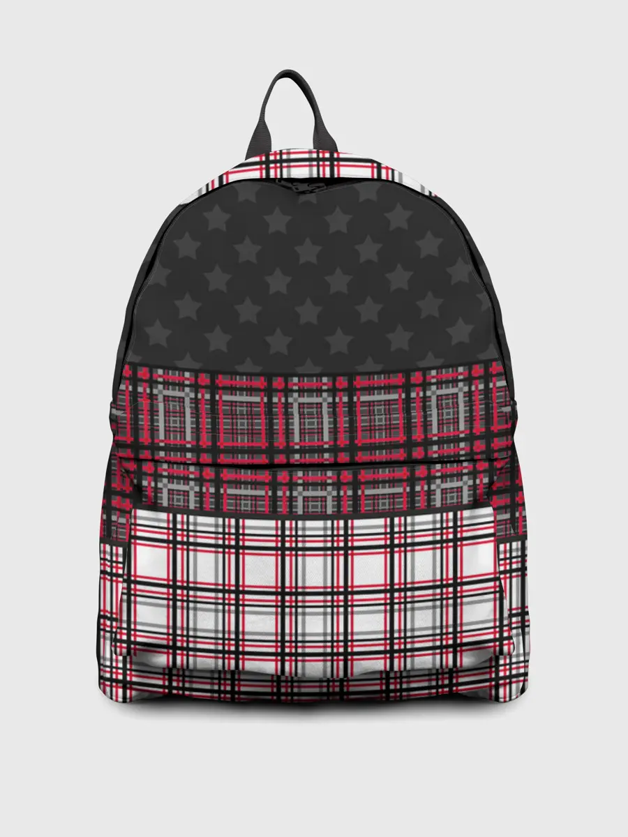 Рюкзак джинсовый / Комбинированный красно-серый