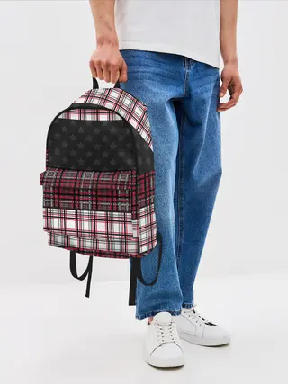 Рюкзак джинсовый / Комбинированный красно-серый
