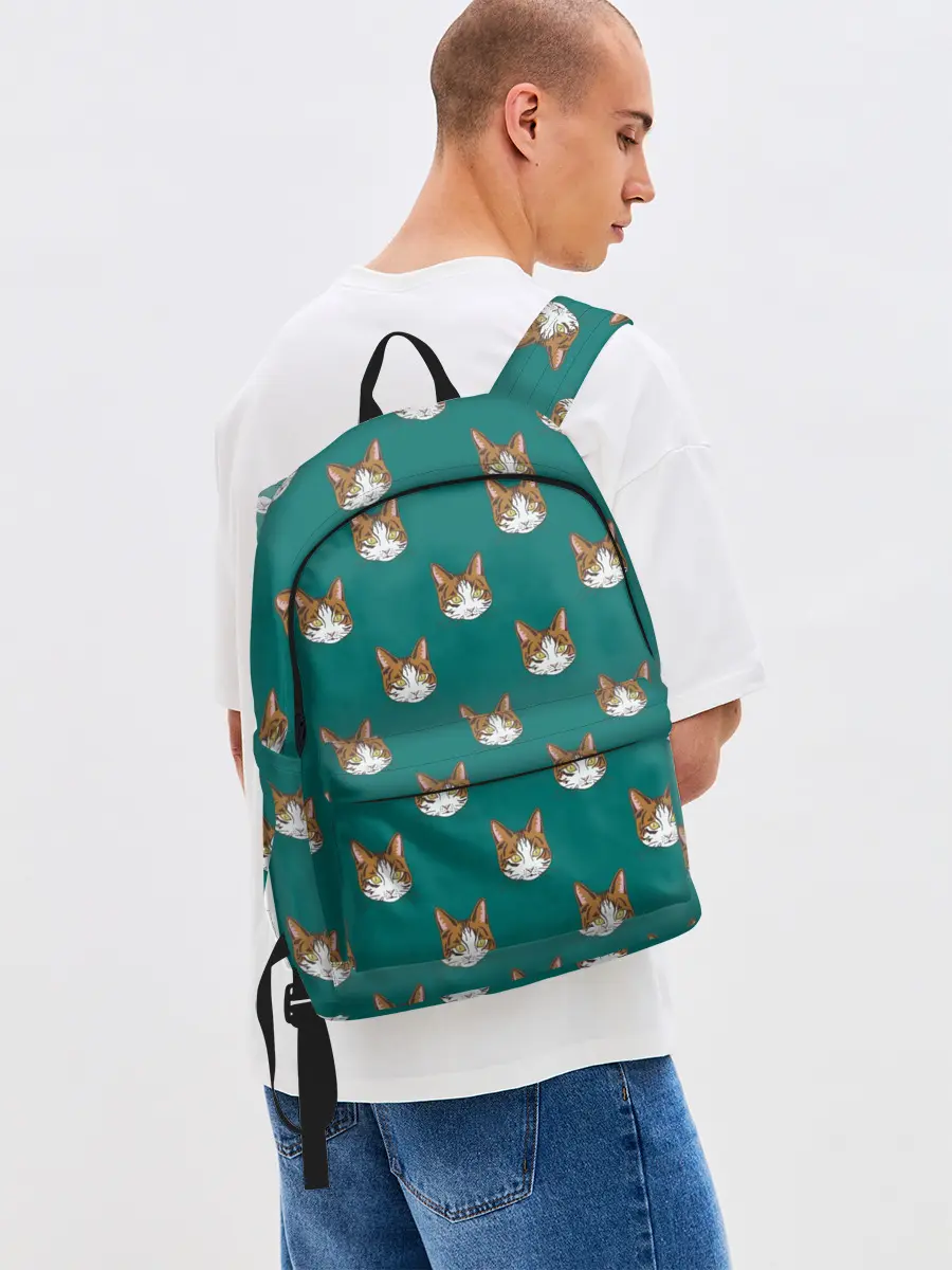 Рюкзак джинсовый / Рыжий кот паттерн