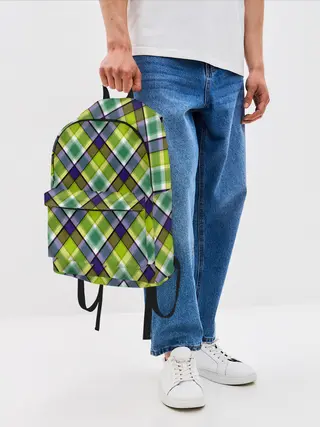 Рюкзак джинсовый / Крупный клетчатый косой узор